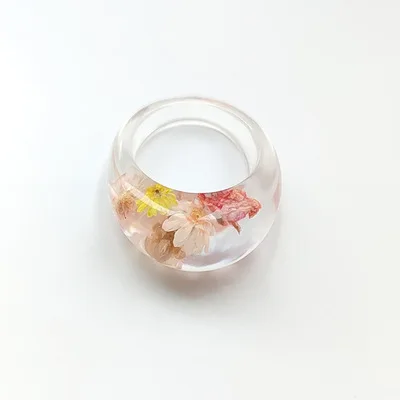 
Transparency Chunky Acrylic Plain Dried Flower Resin Rings For Women Colorful Pink Blue Resin Rings 