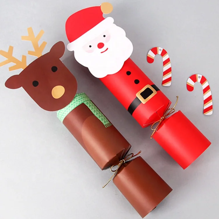 New Creative Paper Christmas Cracker Candy Box Santa Claus Deer Nutcracker Gift Crackers Christmas Party Favors