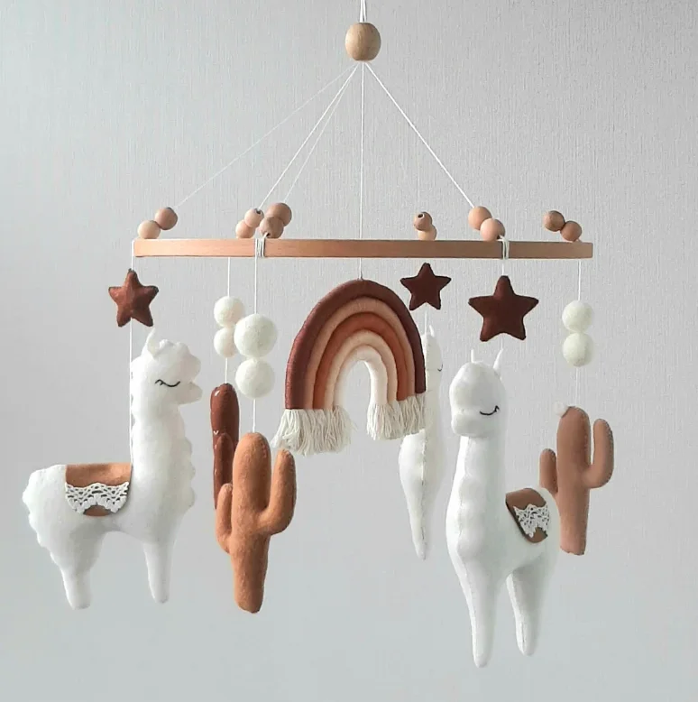 Rainbow llama baby mobile nursery alpaca crib felt mobile boho nursery baby shower gift