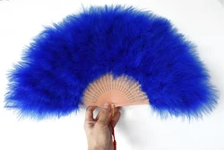 Handheld Marabou Feather Fan 1920s Vintage Style Flapper Hand Fan for Costume Party and Dancing-Acid Blue