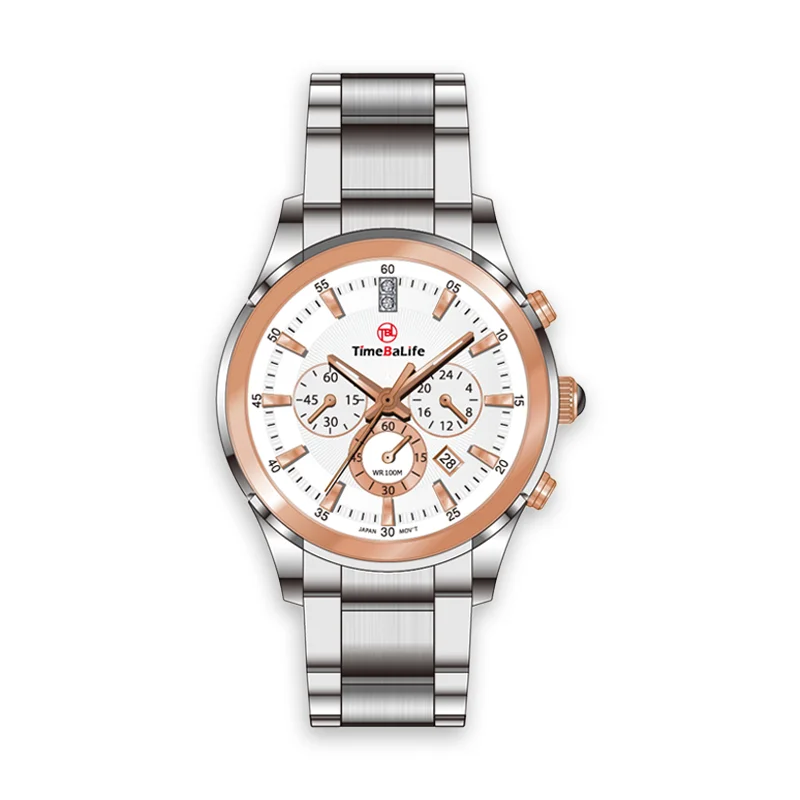 High Quality OEM Stainless Steel Quartz Watch for Men Custom Logo Chronograph Diver Calendar Features 3bar Water Resistance