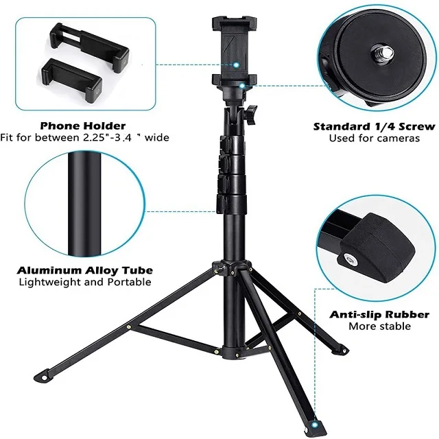 53in Retractable Aluminum Tripod with Wireless Remote and Phone Clip for TikTok Live,tripod stand for phone,video camera stand