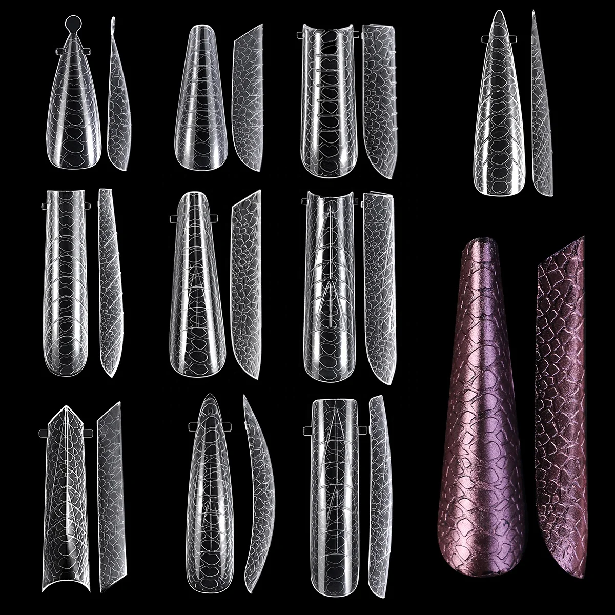 Gelsky 120 Pcs Coffin Dual Form Nail Extension Reusable Manicure Tools Nail Tips 3D Snake Effect Dual Form