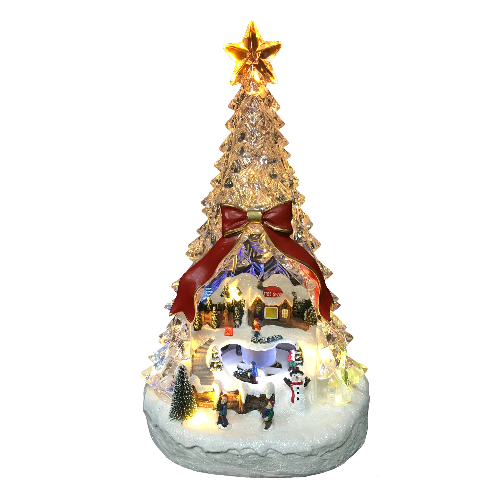 Christmas Scene rotating tabletop Musical Led Acrylic Christmas Tree with movement Xmas scene Christmas decoration 2024