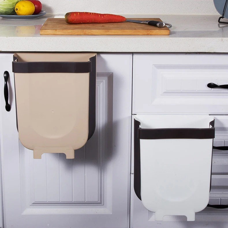 2 Sizes Modern Folding Wall Mounted Waste Bin Creative Kitchen Cabinet Door Collapsible Hanging Kitchen Trash Can