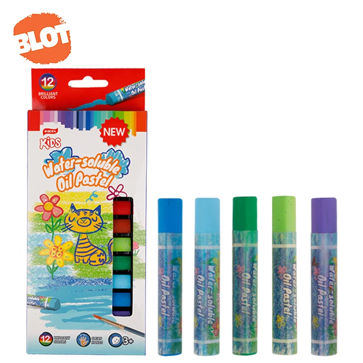 BLOT BROP80009 12pcs Non Toxic Water-soluble TriangularOil Painting StickPastel Crayon Case For Kids