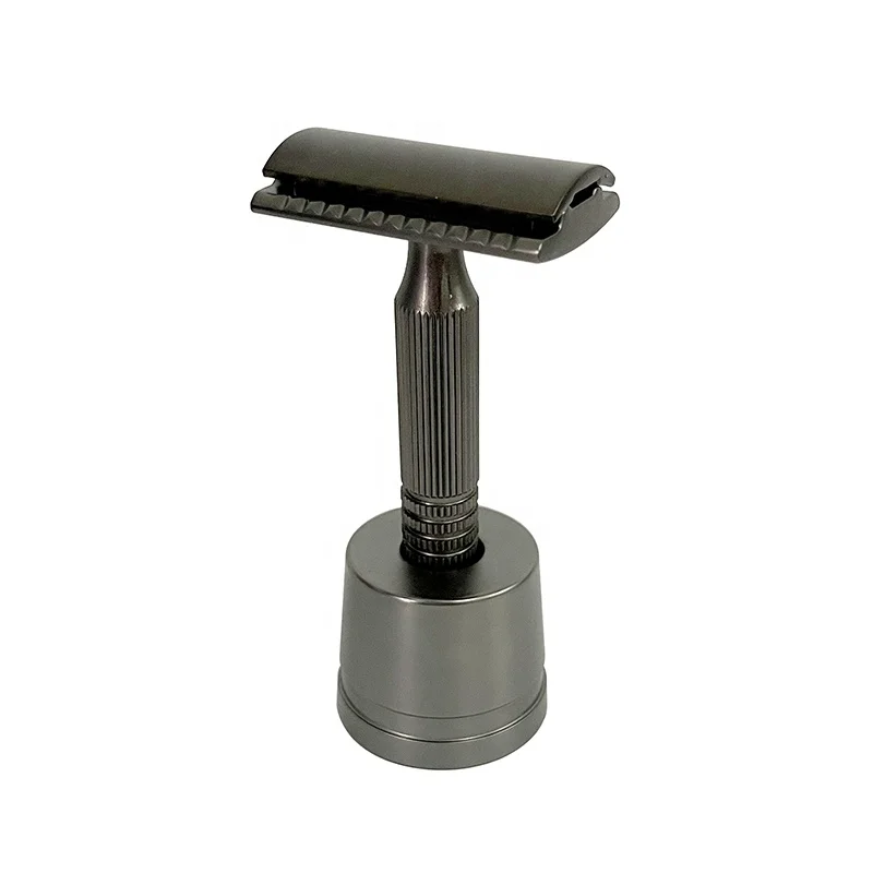 Ready To Ship Brass Metal Safety Razor With Stand For Men Barber Removable Shaving Blade Razor Classical Razor