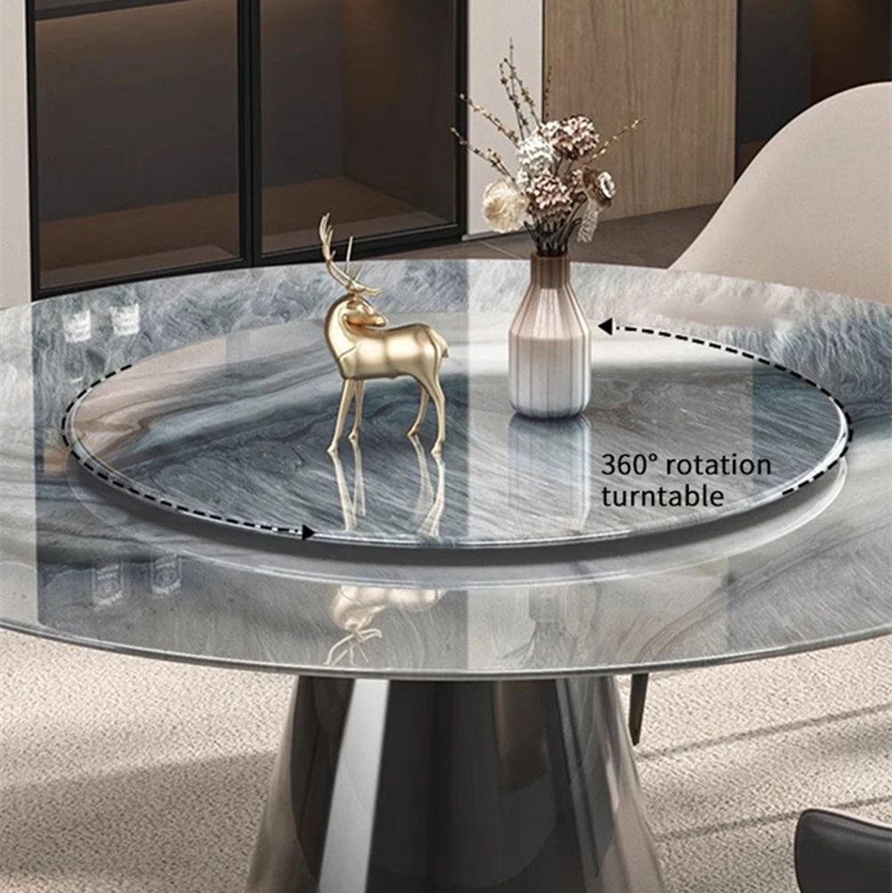 Luxury 1+6 Set White Marble Stone Solid Wood Dining Table with Modern 6-Leather Chairs for Home or Hotel Furniture