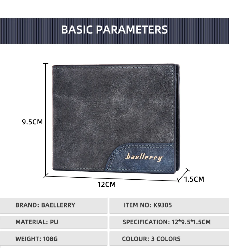 Baellerry Casual RFID Function Wallets for Men Credit Card Holder Wallet Multi- Card Wholesale Men Short Wallets