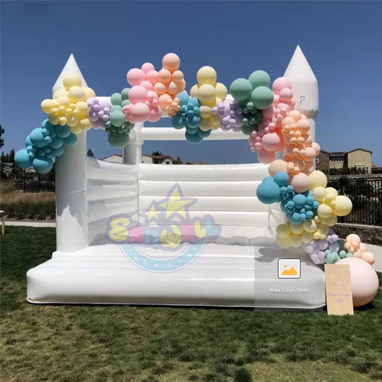Pretty mini white wedding indoor outdoor white inflatable castle bounce house jumping trampoline for event