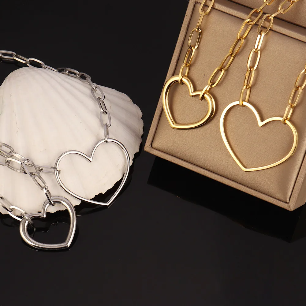 316L Stainless Steel Necklace For Women Choker Heart Clavicle Chain Necklaces Charm Heart Pendant Necklace Jewelry