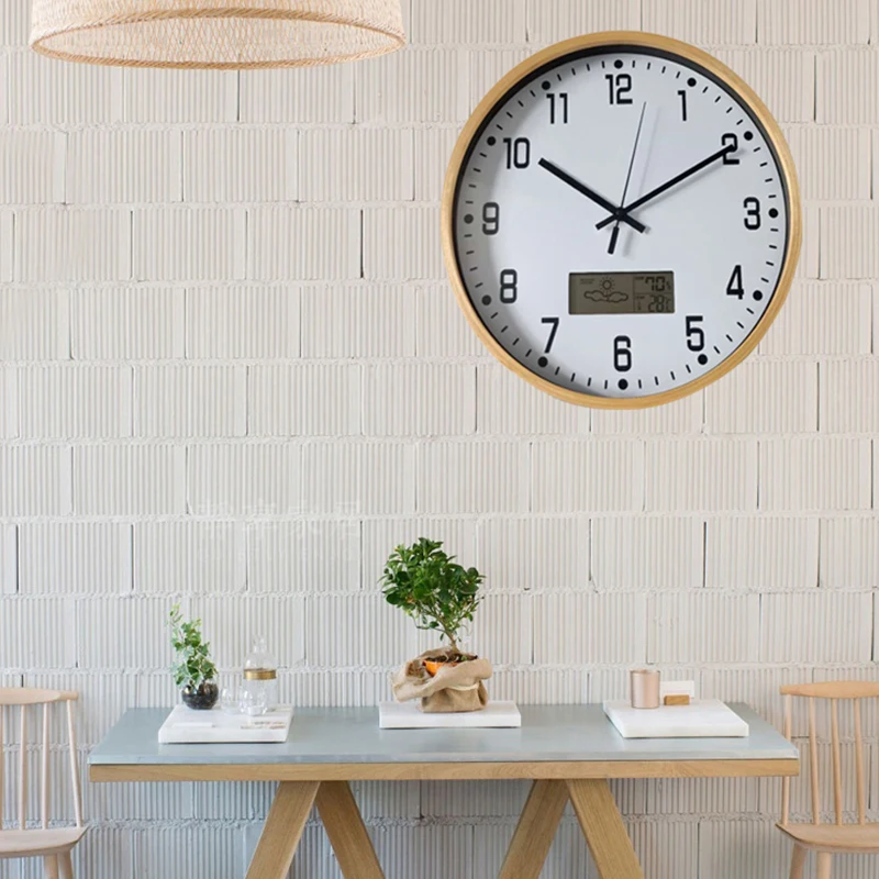 Free Simple Plastic Large 12 Inch Digital  Wall Clock Home Decor With Temperature And Humidity For Living Room