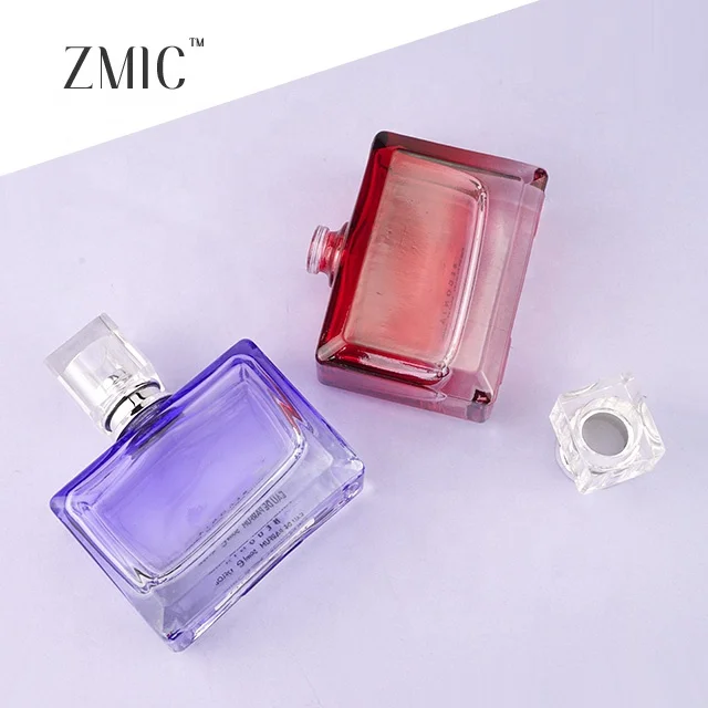 High end perfume bottle rectangle blue red white gradient fragrance mist body perfume bottle glass 50ml perfume bottles with box