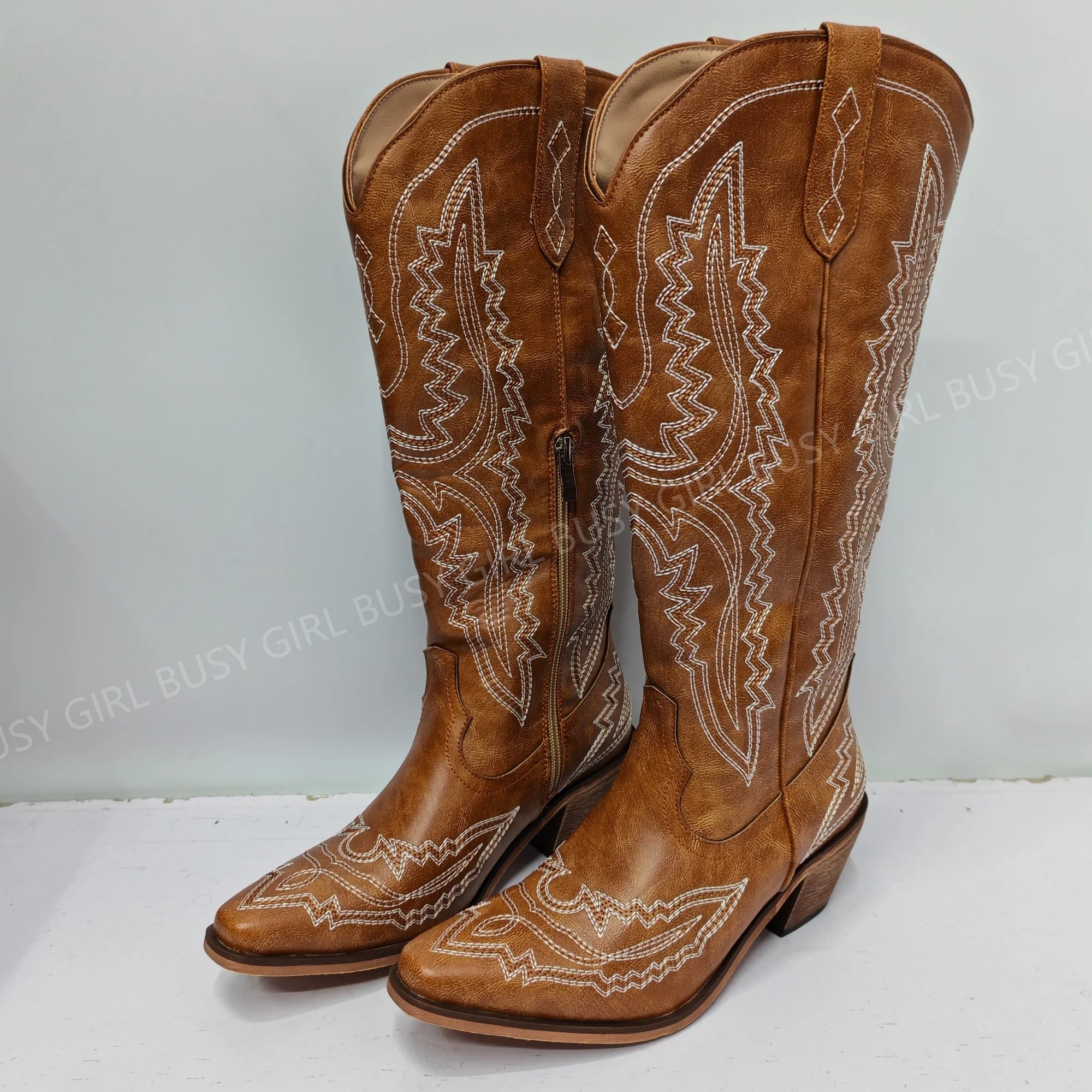 BUSY GIRL L4530 womens western boots custom fashion embroidery big size 46 party countryside knee high cowboy boots for women