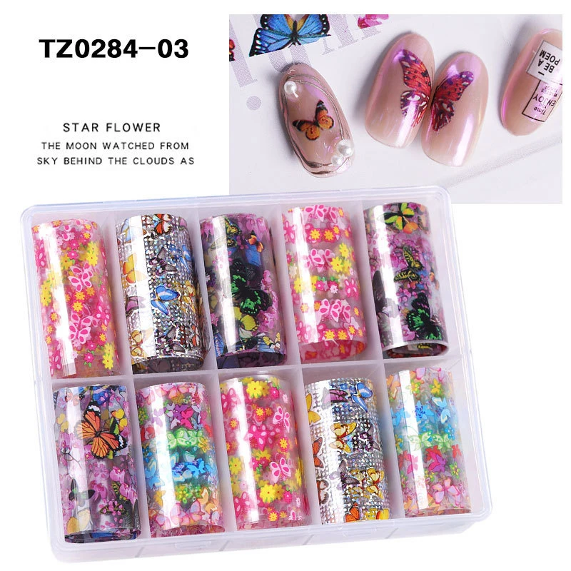 New Design 4cm Width Flower Laser Leopard Nail Foil Transfer Paper Roll Set