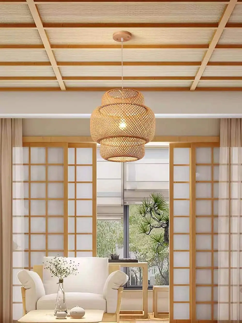 New Rattan Chandelier Led Pendant Light Rattan Lamp for Home Decor