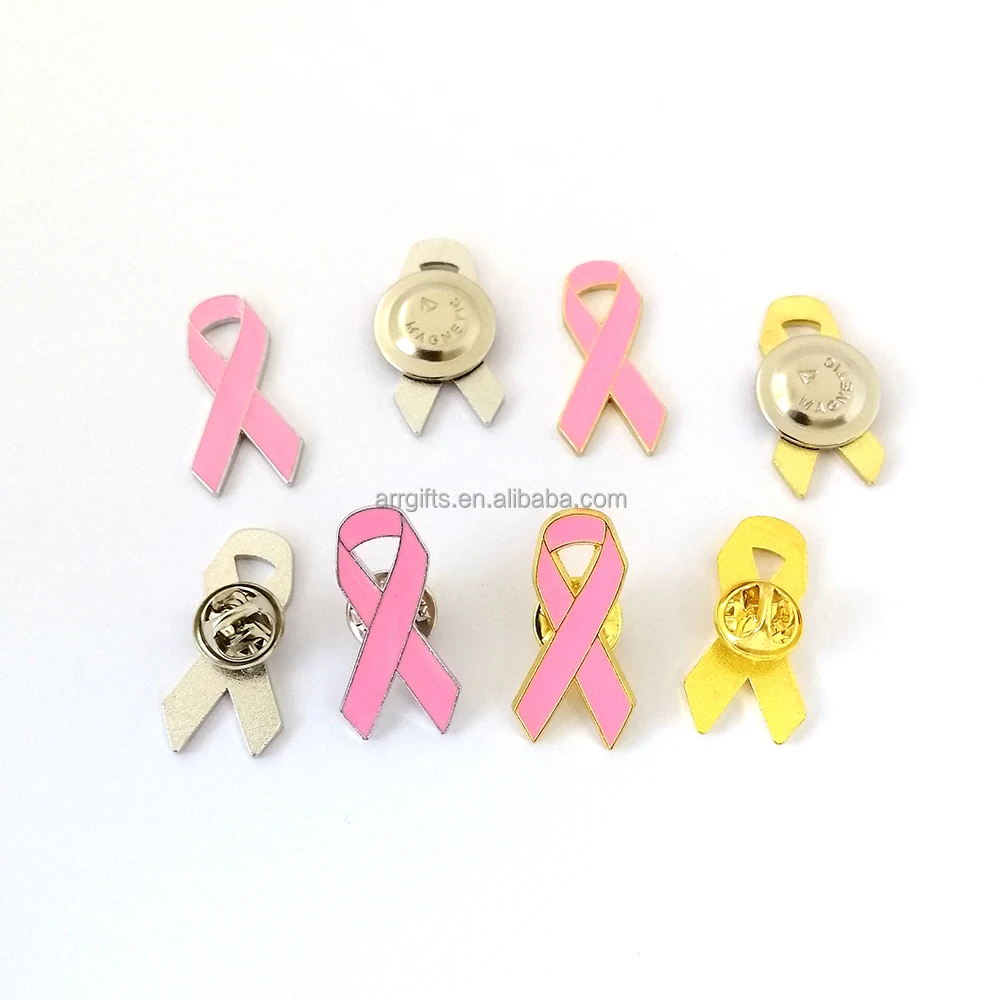 Pink Awareness Pin Factory Die Struck Iron Soft Enamel Pink Ribbon Breast Cancer Awareness Pin Badge