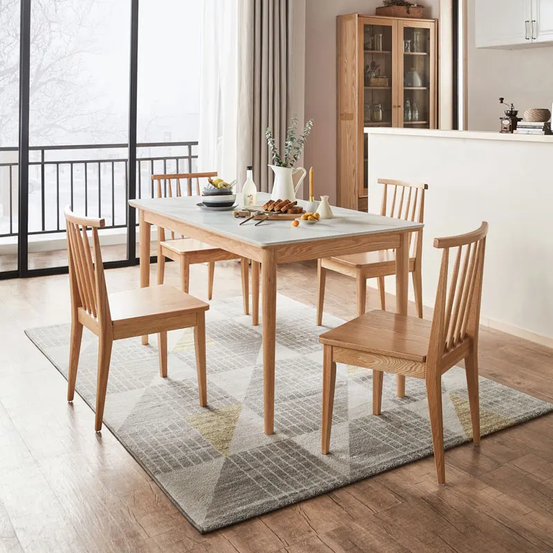 Корейский роскошный современный обеденный стол Linsy из мрамора на 4 и 6 места с резиновыми деревянными ножками стульями Bh2R