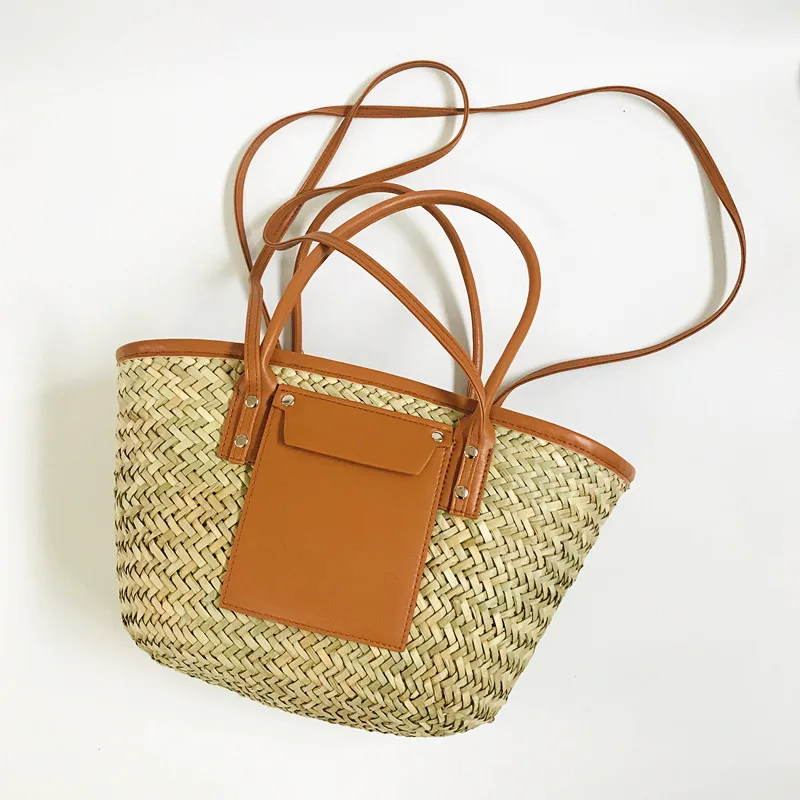 2024 Hot sale High Quality ladies Handbag Summer Beach Bag natural Straw bags with PU Handle