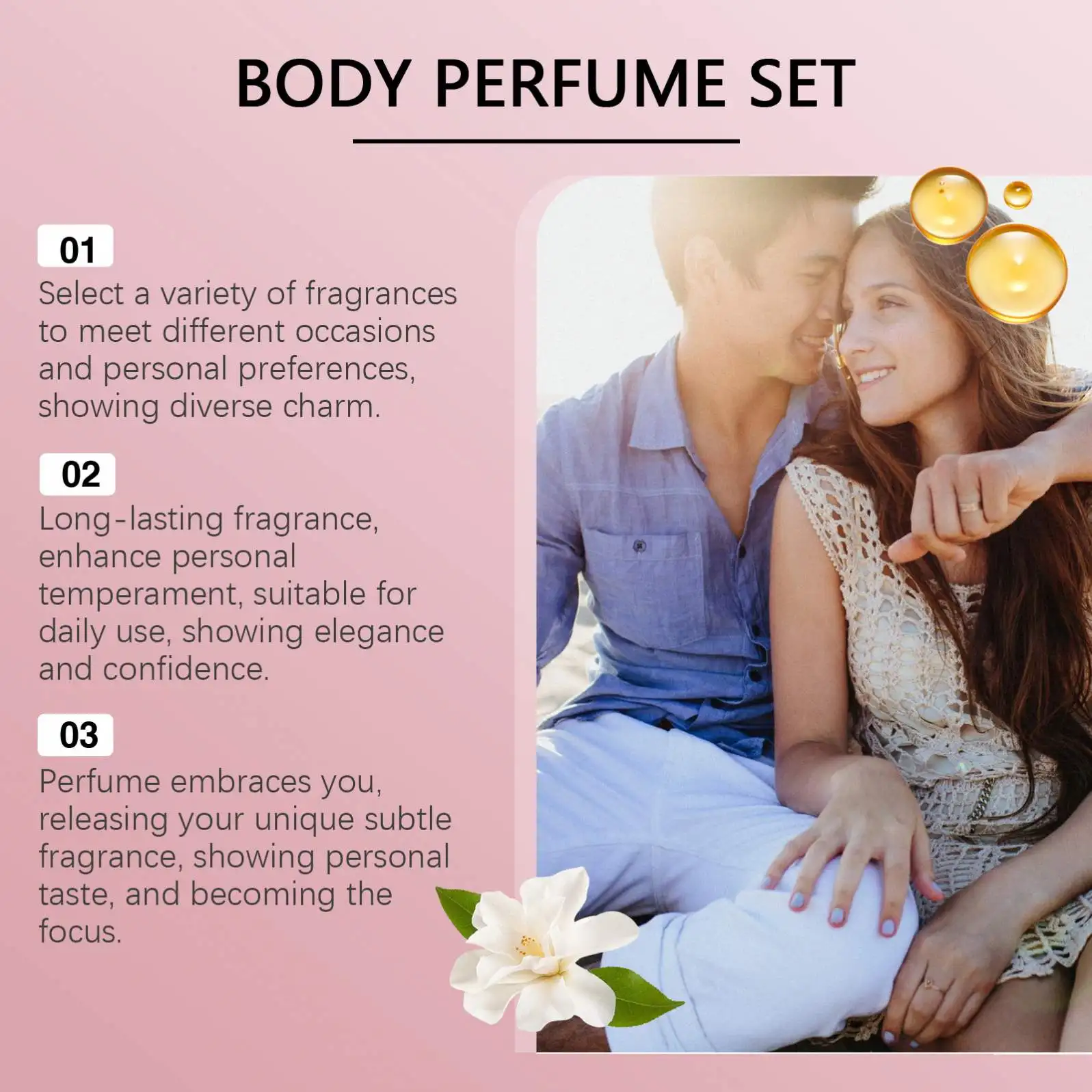 Elegant and diverse fragrance tones nourishing and charming full body fragrance and lingering fragrance set