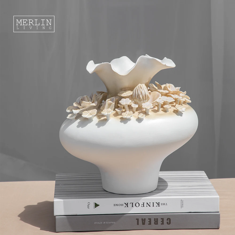 Merlin Living handmade ceramic vase yellow flower glaze vintage vase hotel decor Chaozhou Ceramic Factory manufacturing