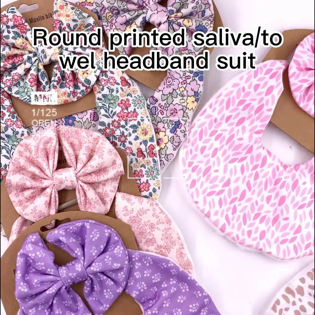 Baby double sided cotton waterproof bib newborn bib soiled and spit towel headband set for baby boys and girls