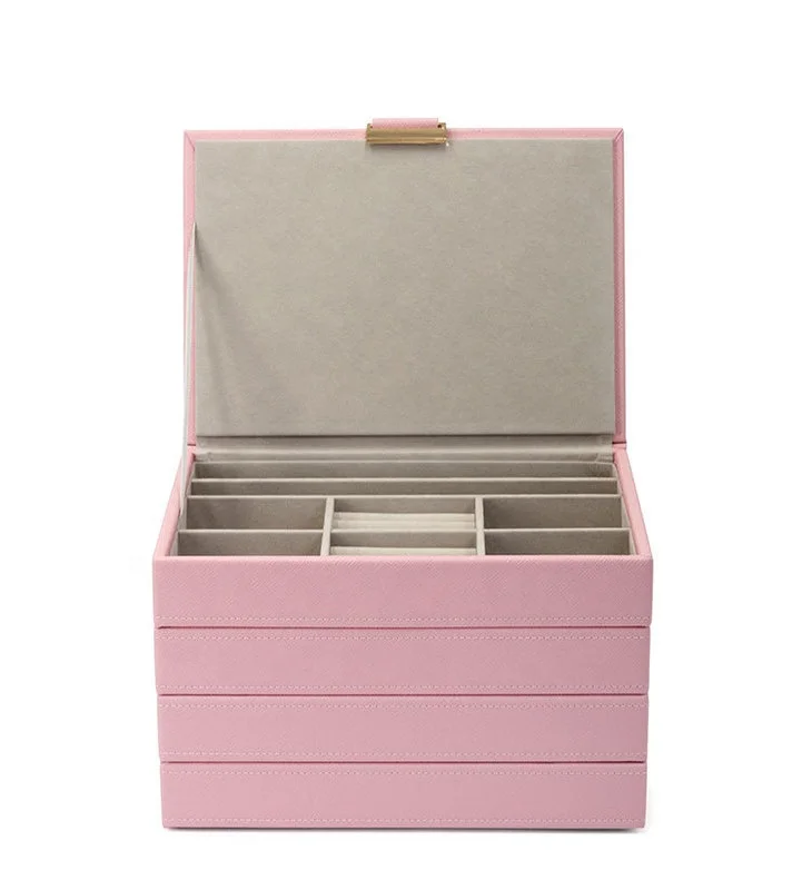 Popular light color stacker style pu leather jewelry storage box