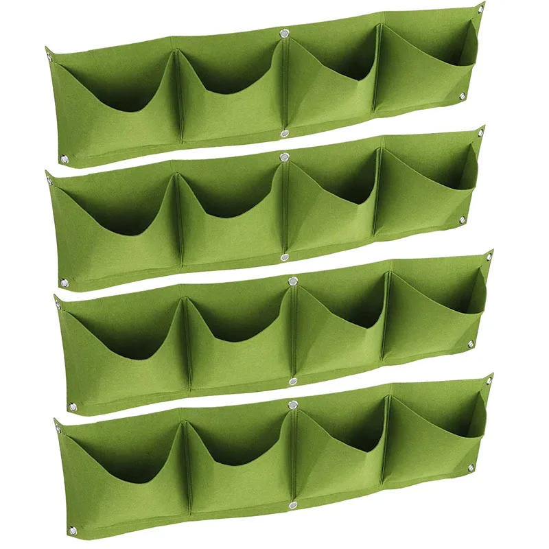 Custom Wholesale Multi Pockets Non-woven Fabric Cloth Green Felt Hanging Pockets Bag Wall Planter Vertical Garden Grow Bags