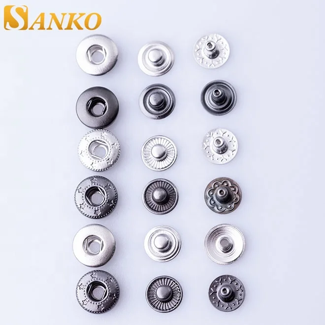 Custom private logo gunmetal/silver spring snap press buttons for bag