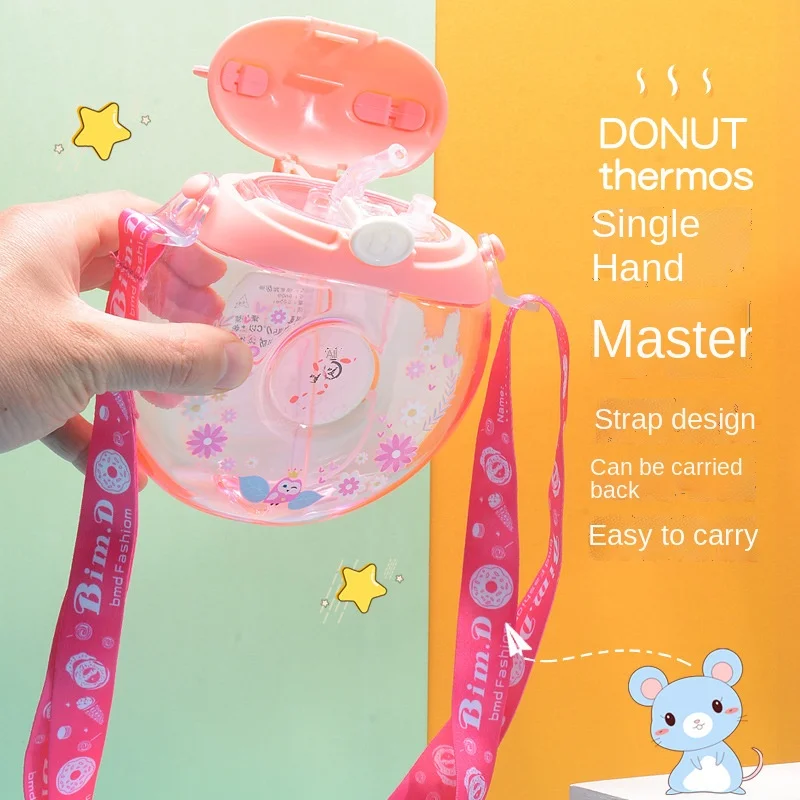 17oz 500ml Children learn drinking cups donut-shaped Plastic Water Kettle With Spray