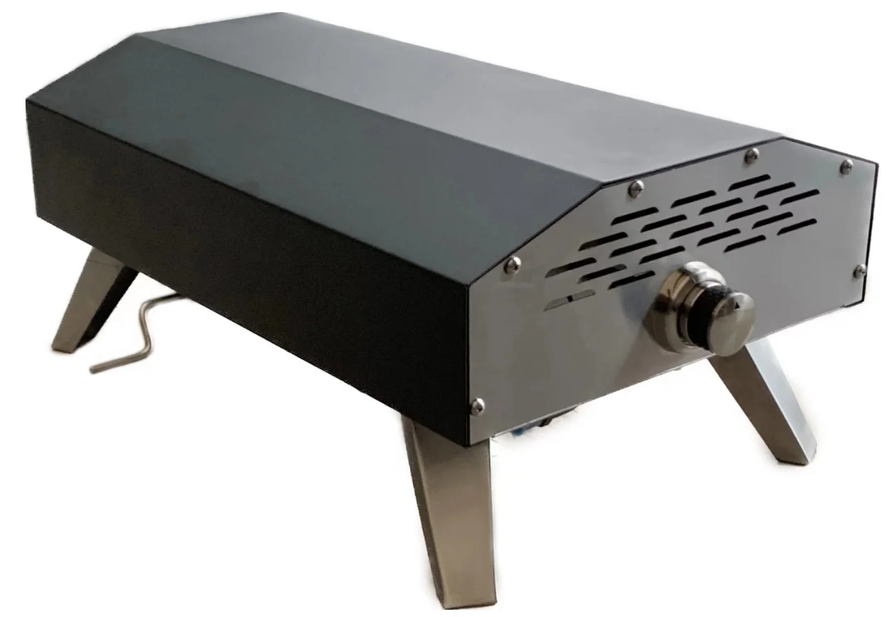 Square Gas Pizza Oven with Manual Gear with Regulator and Hose Withoout door Black Coating Iron with Control Knob