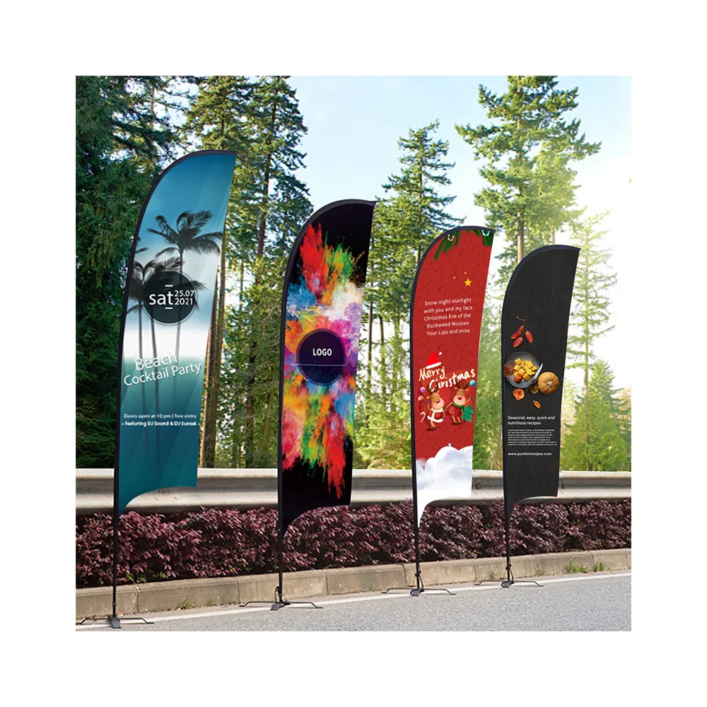 Windproof Promotion Custom Rectangle Teardrop Advertising Outdoor Party Feather Beach Flags