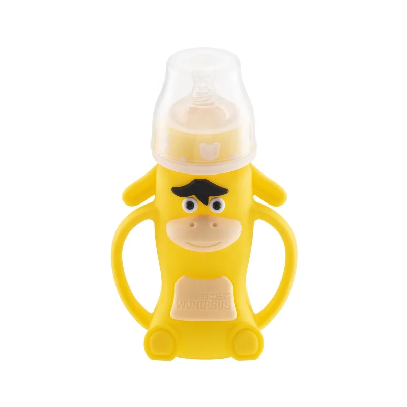 High borosilicate glass baby feeding bottle with cute Silicone coat  Wundrbus brand supply