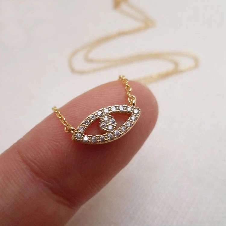 2021 Hot Sale Minimalist 925 Sterling Silver Cubic Zircon Gold Plated Tiny Evil Eye Necklaces