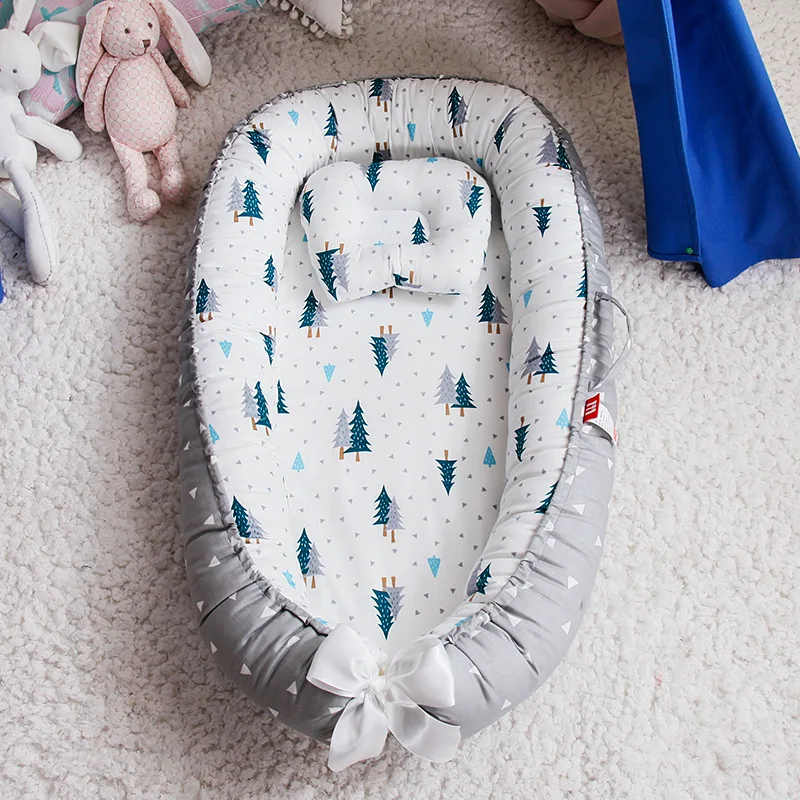 Custom print for breathability baby cribs bed lounger nest sleep bed babies head support pillow fold baby nest blanket