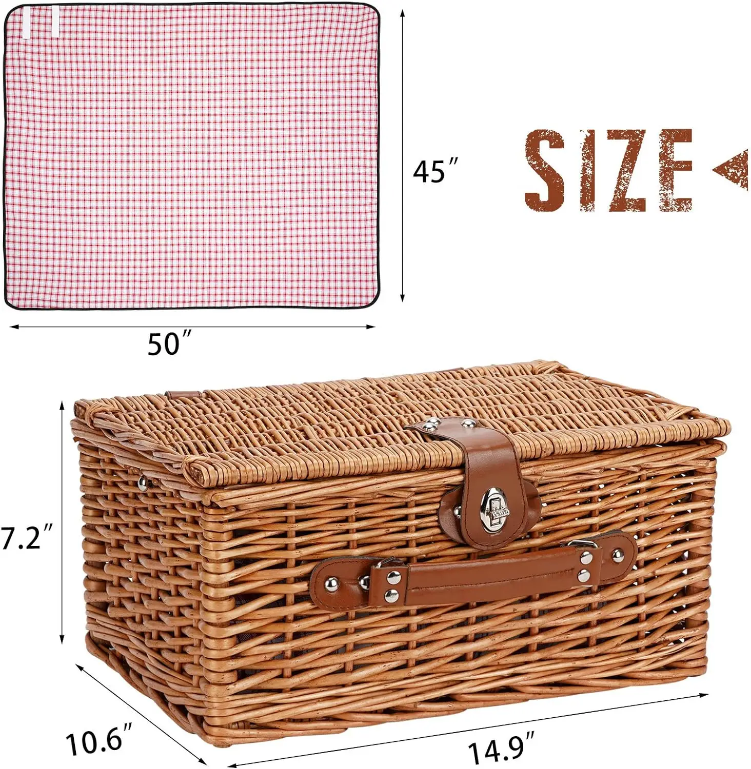 JY Rattan Picnic Basket Set with Insulated Liner and Waterproof Picnic Blanket Wine Pouch Large Wicker Picnic Hamper for Camping