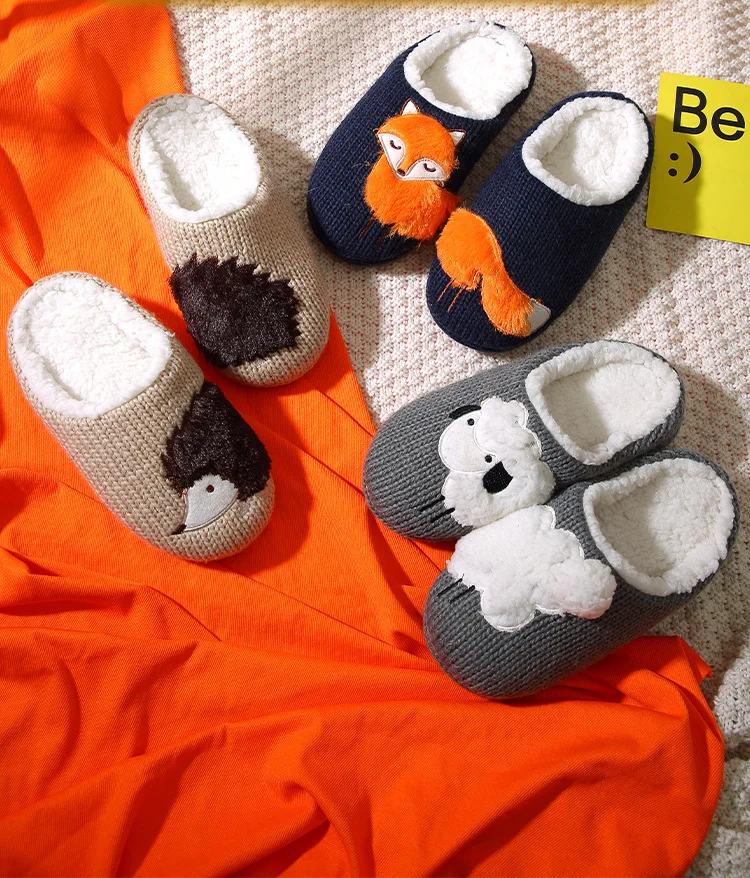2023 New Cartoon Cotton Slippers for Men and Women Indoor Warm Cute Slide with Fur Plush Insole and TPR Outsole for Autumn