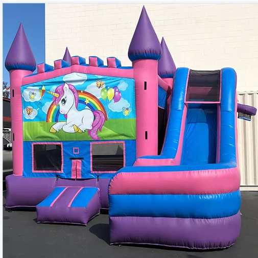 commercial unicorn theme inflatable bouncy water slide combo  bounce house inflatable jumping castle combo for party business