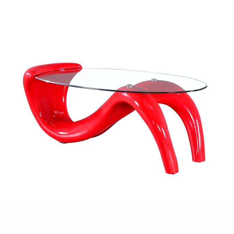 Luxury modern design plastic base oval glass top coffee table