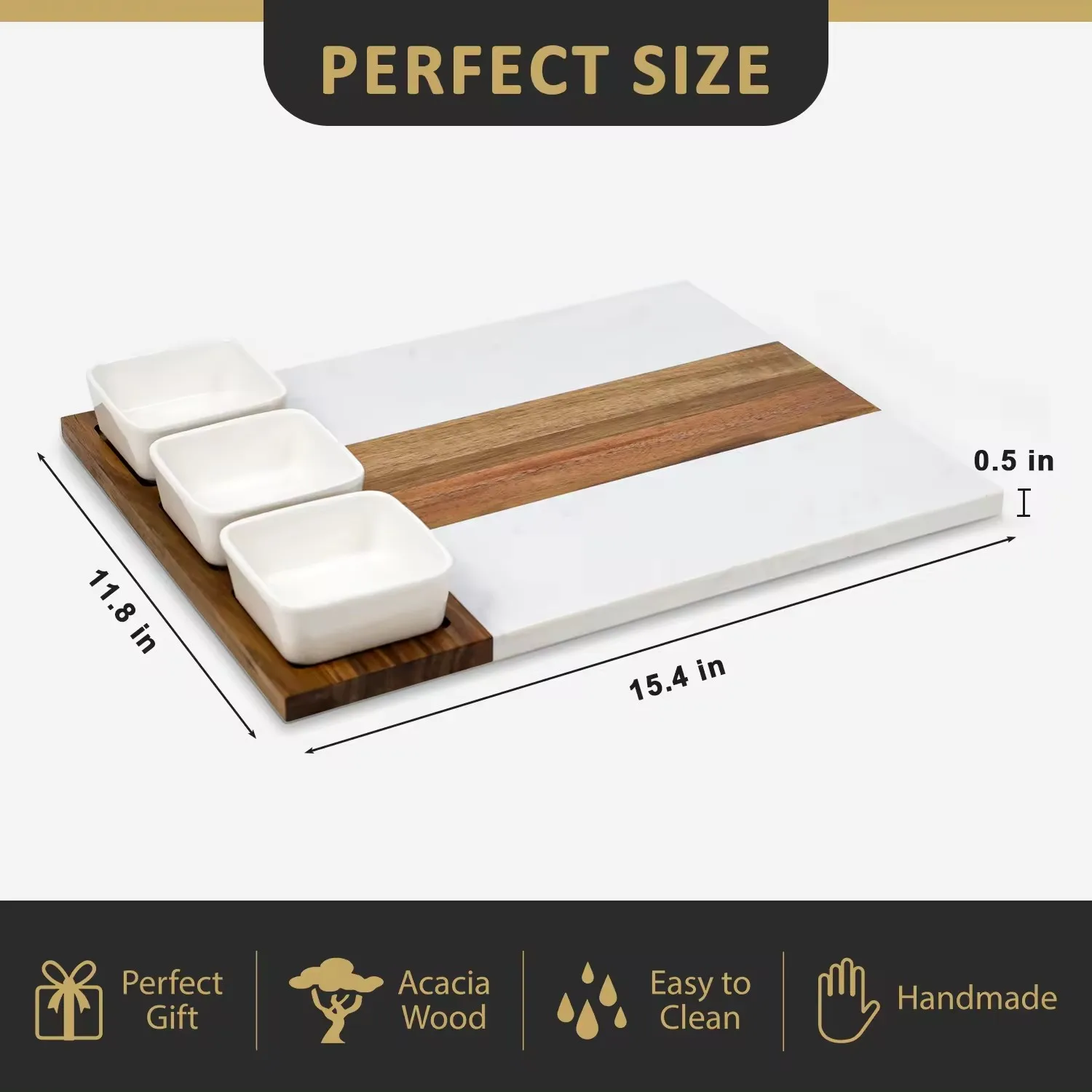 New Design Marble and Acacia Wood Charcuterie Board Cheese Board With 3 Ceramic Bowls Bamboo Cheese Board And Knife Set