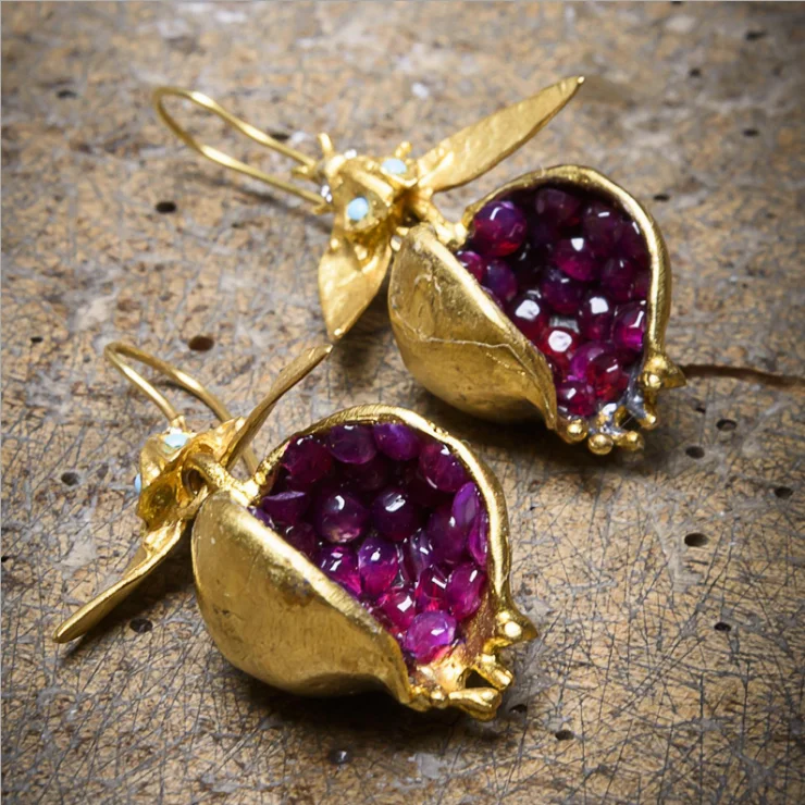 wholesale newest hot selling women dangle earrings fashion fruit pomegranate drop earrings gold hook earrings