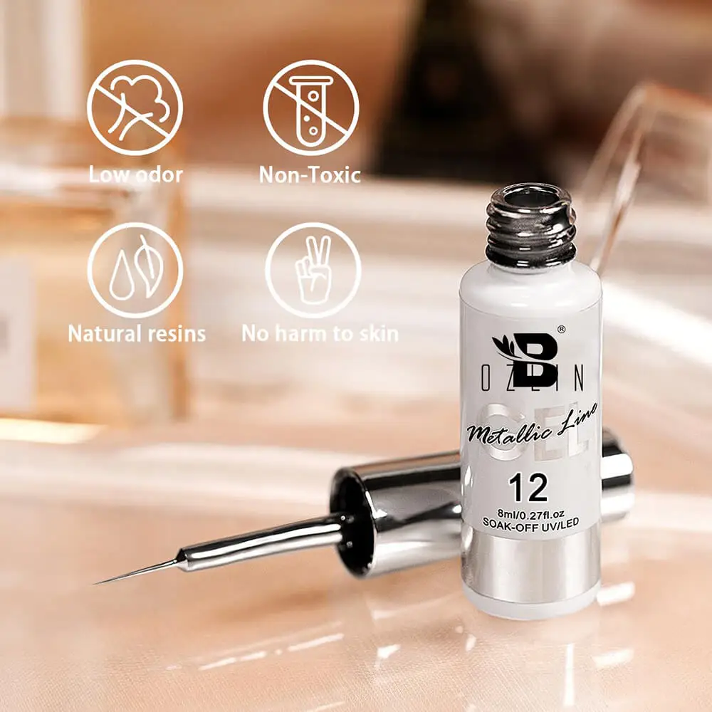 Private Label BOZLIN High Density 8ml 3D Metal Silver Mirror Chrome Metallic Drawing Paint Liner Nail Gel Polish