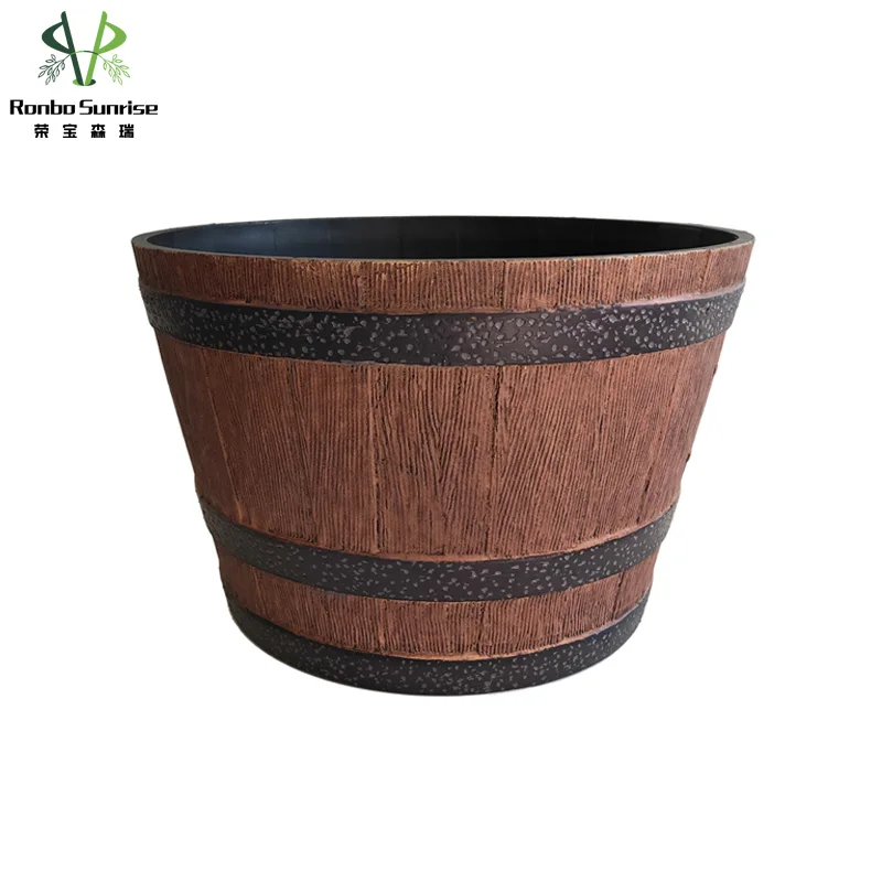 Plant Pots Large Whiskey Barrel Planters with Drainage Holes Plastic Flower Pots  for Indoor & Outdoor Garden Home Plants