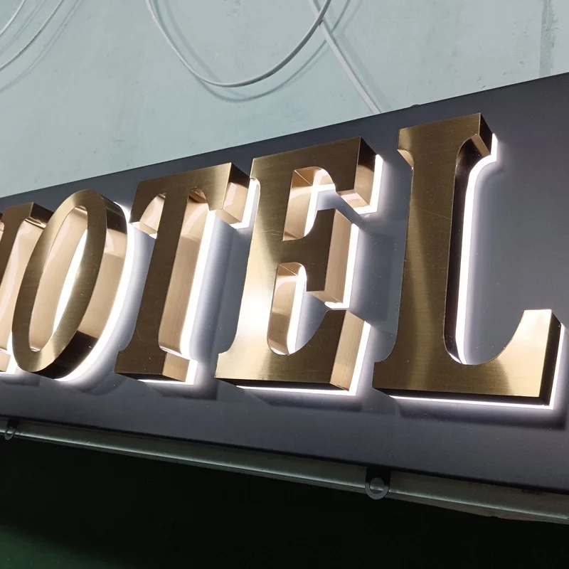 Kexian Custom Stainless Steel Led Back Light Up Letter Sign 3D Signage Company Brand Logo Store Sign