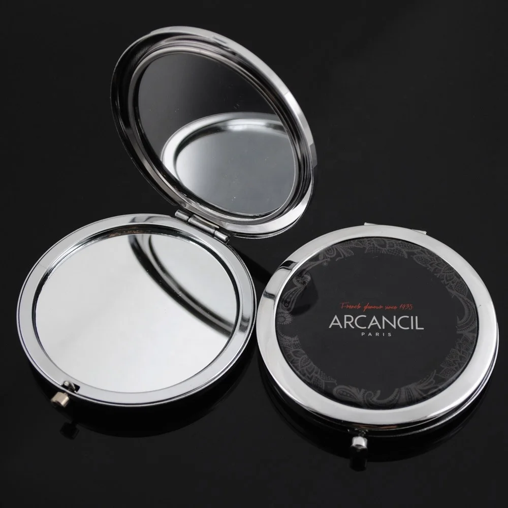 
Custom metal compact cosmetic pocket mirror with epoxy sticker 
