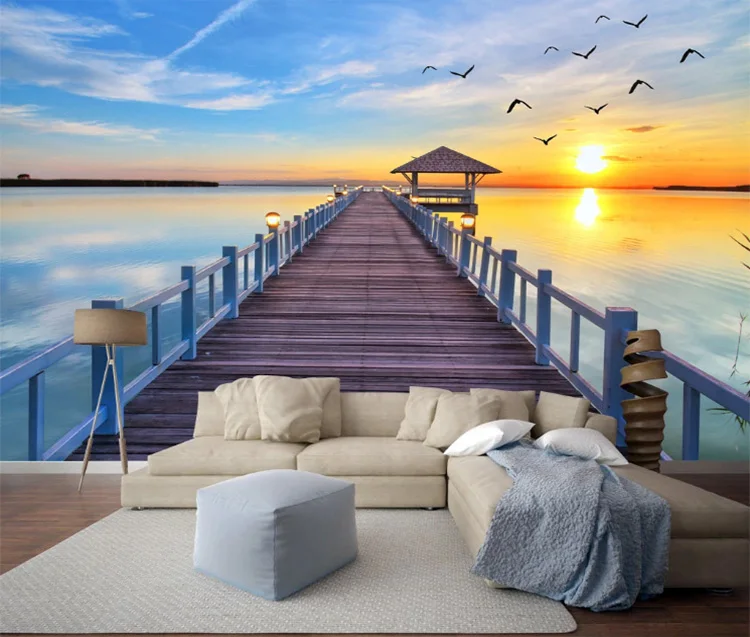 Maldives hotel bridge room wallpaper beautiful sea view 3d wallpaper home decoration