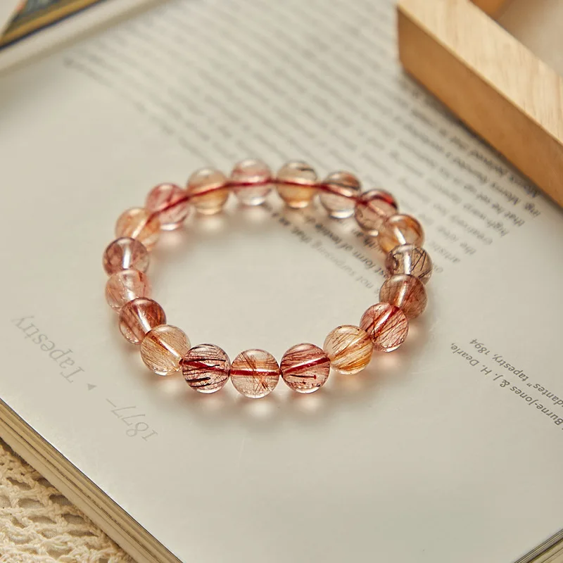 High quality 10mm Natural crystal red Copper Rutilated Quartz men and women  stone round beads bracelet jewelry