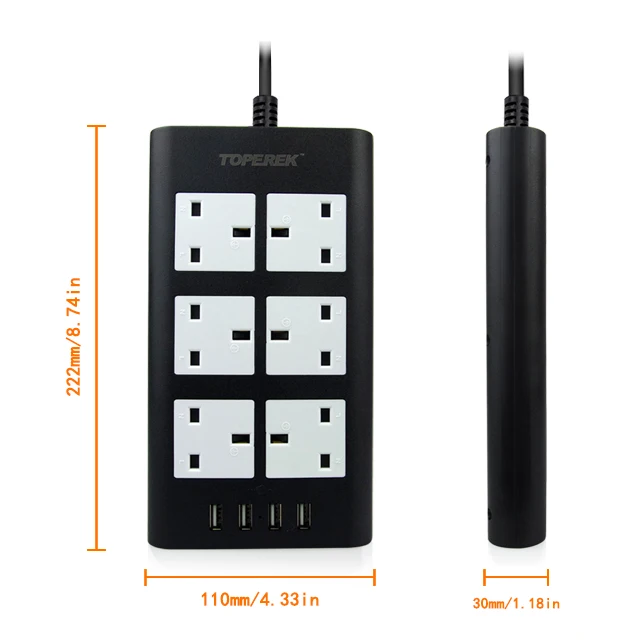 2022 BSCI Factory UK Flat Design Smart Plug Power Strip Extension Socket 13A Electronic Supplies