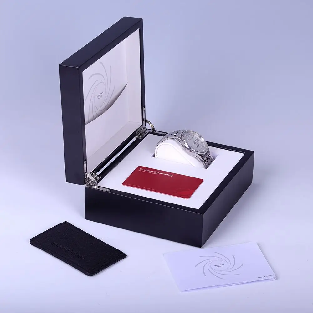 Wholesale Custom Design Elegant Wood Watch Wallet Travel Cases Luxury Black Brand Watch Box with Flipped Top for Gift