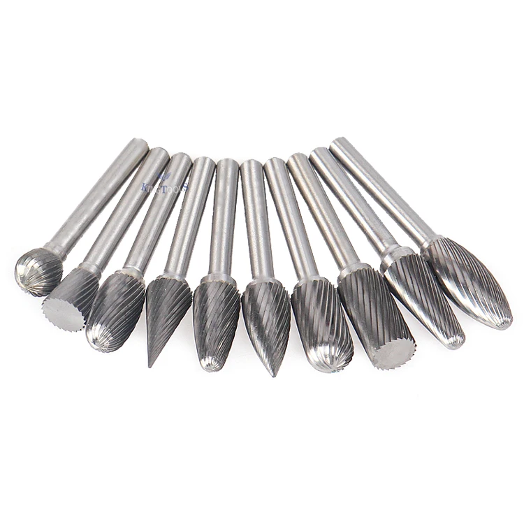 10pcs Rotary Tool High-speed Grinding Durable 6mm 1/4 inch Shank Solid Single Standard Cut Tungsten Carbide Burrs